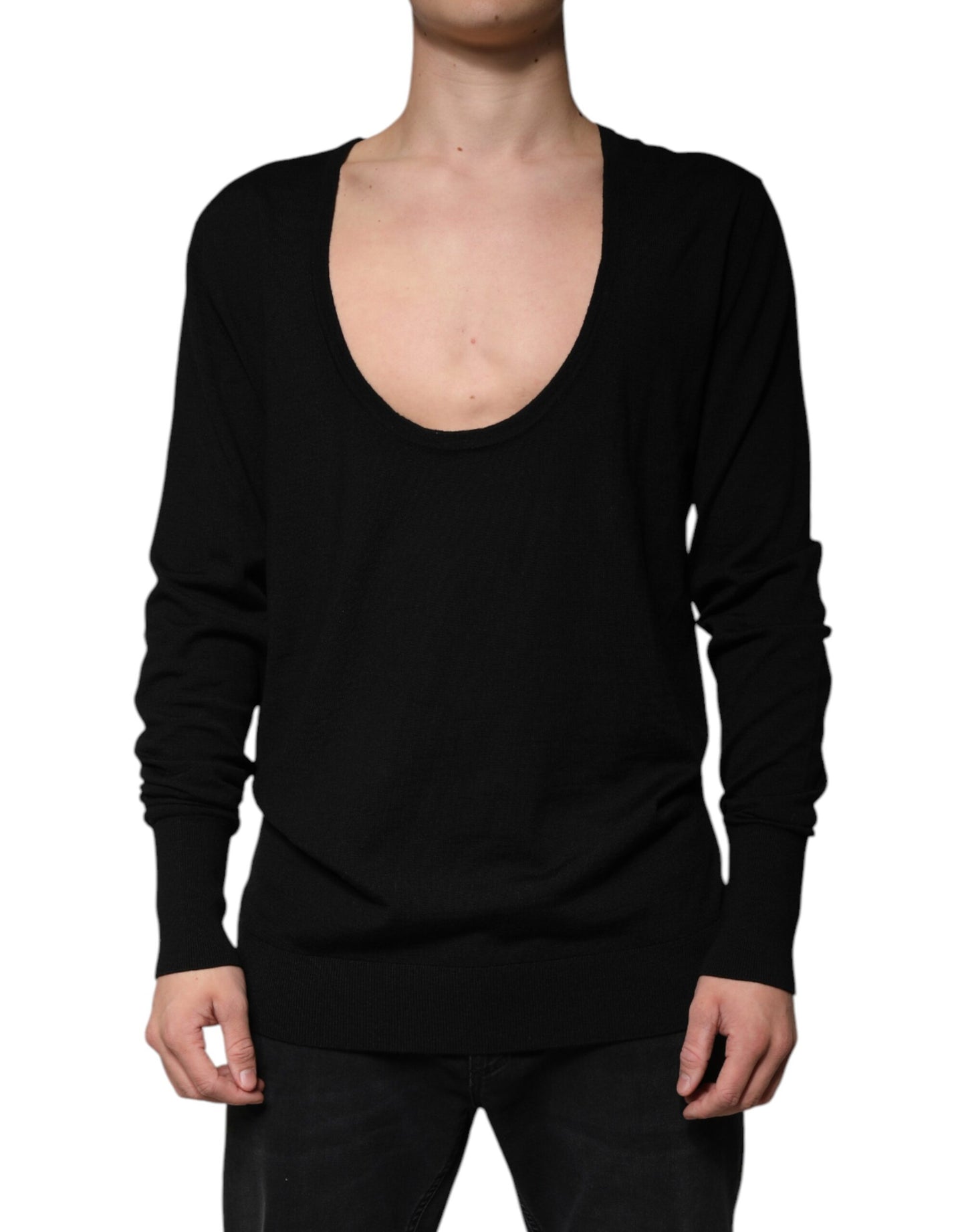 Dolce & Gabbana Black Wool Round Neck Pullover Sweater Dolce & Gabbana