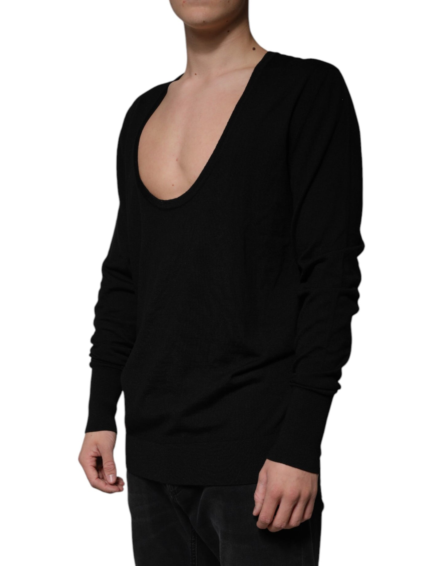 Dolce & Gabbana Black Wool Round Neck Pullover Sweater Dolce & Gabbana
