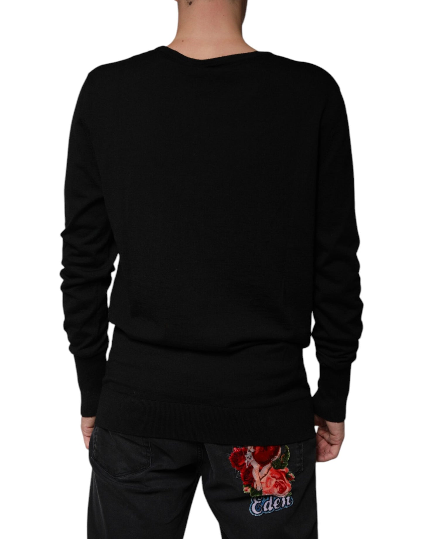 Dolce & Gabbana Black Wool Round Neck Pullover Sweater Dolce & Gabbana
