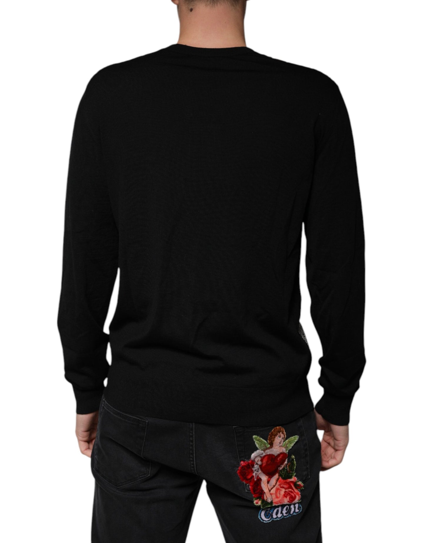 Dolce & Gabbana Black Logo Wool V-neck Pullover Sweater Dolce & Gabbana
