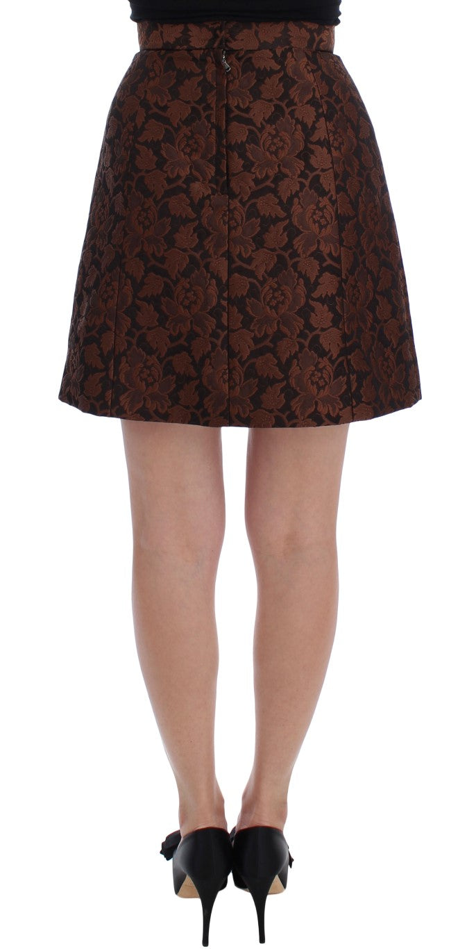 Dolce & Gabbana Brown Floral Brocade Mini Bubble Skirt Dolce & Gabbana