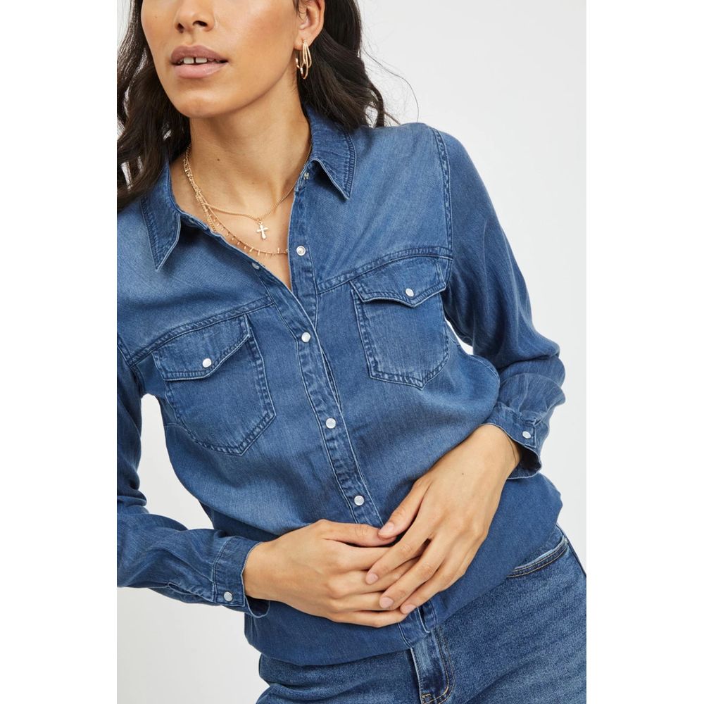 Vila Clothes Blue Cotton Shirt Vila Clothes