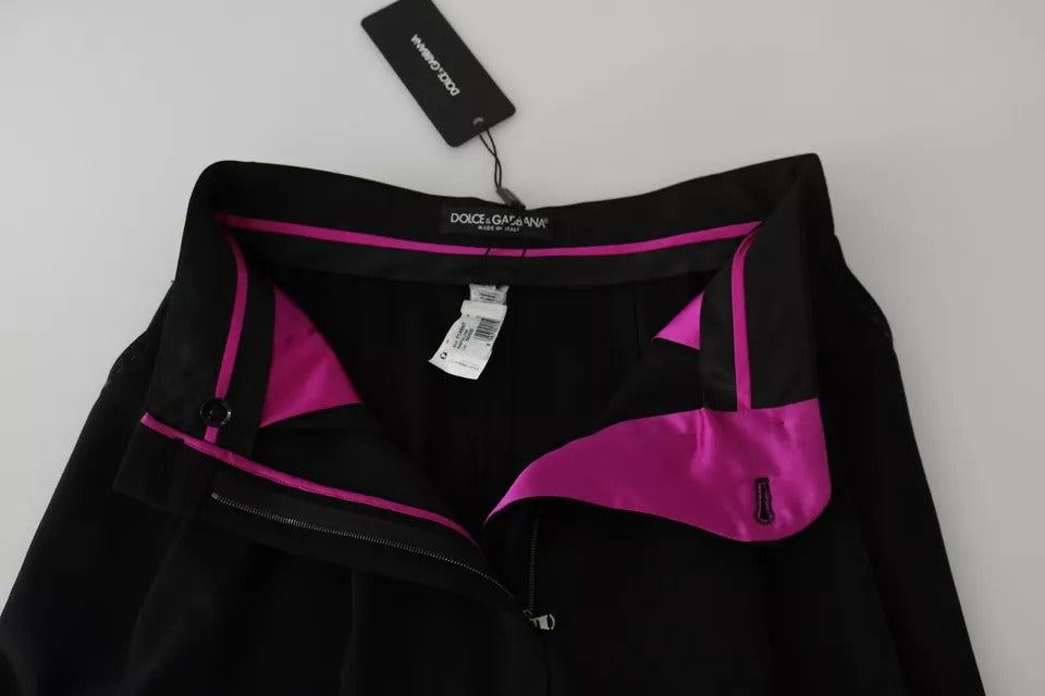 Dolce & Gabbana Black Wool High Waist Pleat Front Cropped Pants Dolce & Gabbana