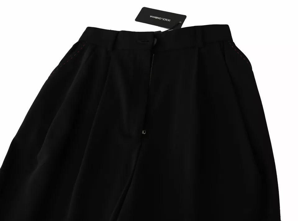 Dolce & Gabbana Black Wool High Waist Pleat Front Cropped Pants Dolce & Gabbana