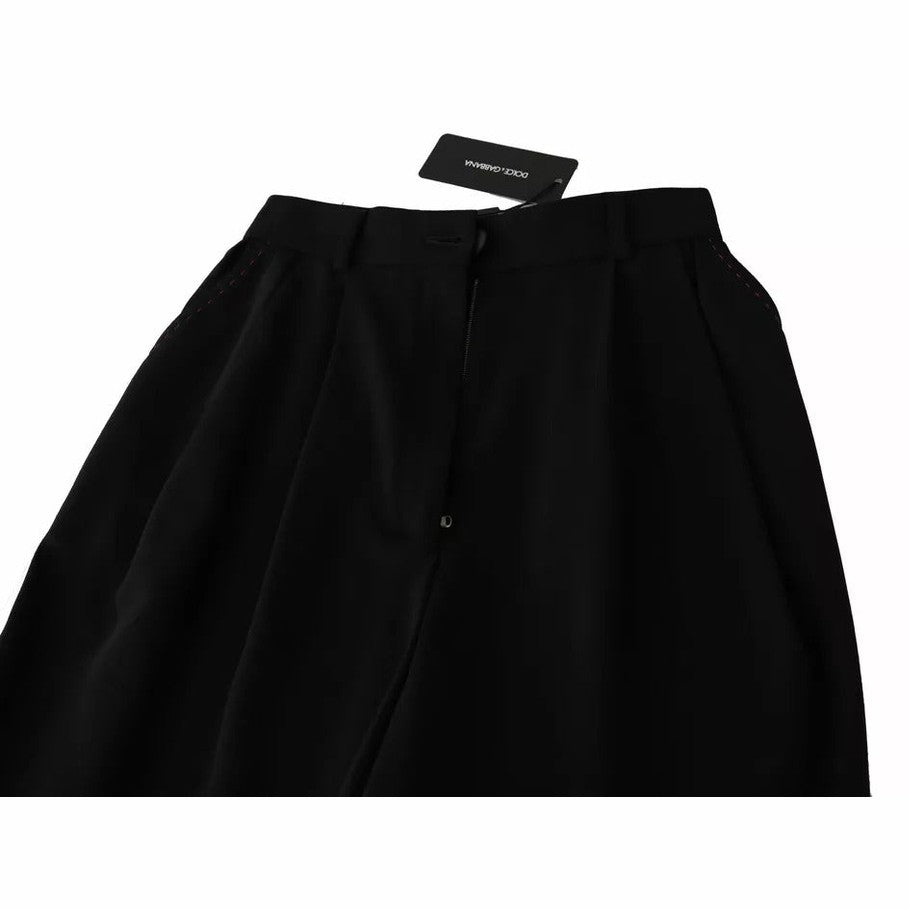 Dolce & Gabbana Black Wool High Waist Pleat Front Cropped Pants