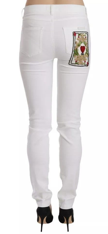 Dolce & Gabbana White Crystal Embellished Skinny Jeans Dolce & Gabbana