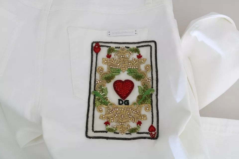 Dolce & Gabbana White Crystal Embellished Skinny Jeans Dolce & Gabbana