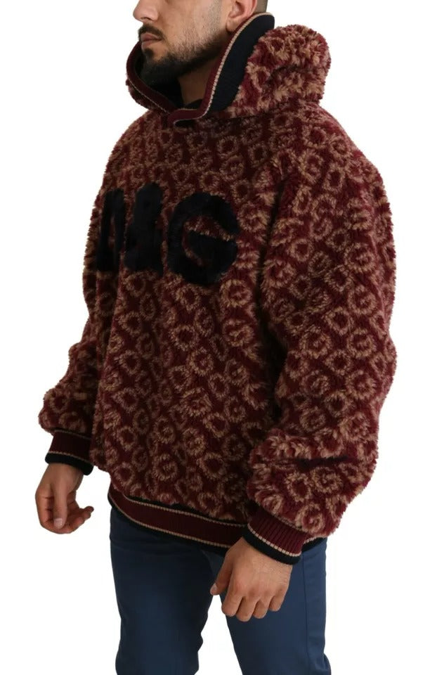 Dolce & Gabbana Red Beige Wool Oversize Hooded Pullover Sweater Dolce & Gabbana