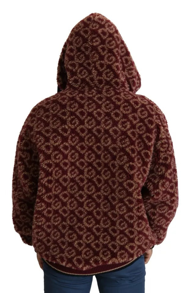 Dolce & Gabbana Red Beige Wool Oversize Hooded Pullover Sweater Dolce & Gabbana