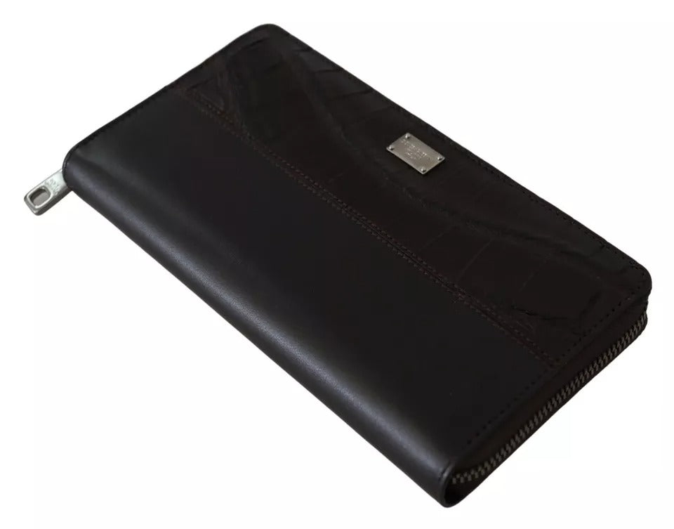 Dolce & Gabbana Brown Exotic Leather Zip Around Continental Clutch Wallet Dolce & Gabbana