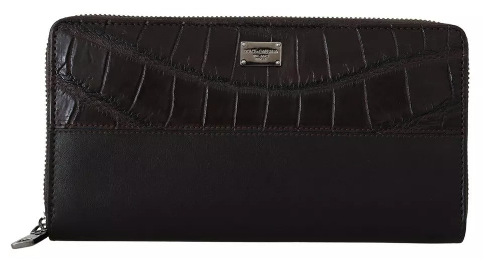 Dolce & Gabbana Brown Exotic Leather Zip Around Continental Clutch Wallet Dolce & Gabbana