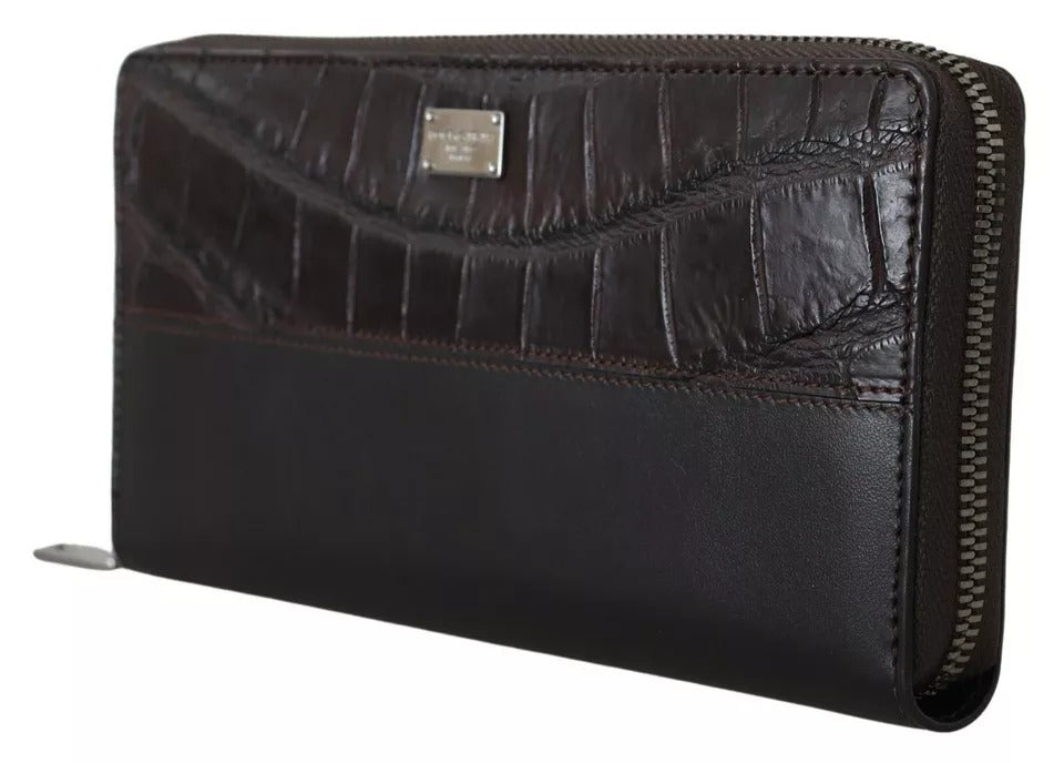 Dolce & Gabbana Brown Exotic Leather Zip Around Continental Clutch Wallet Dolce & Gabbana