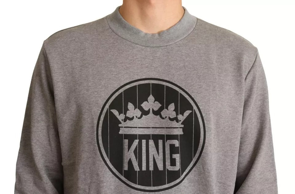 Dolce & Gabbana Gray Crown King Cotton Pullover Sweater Dolce & Gabbana