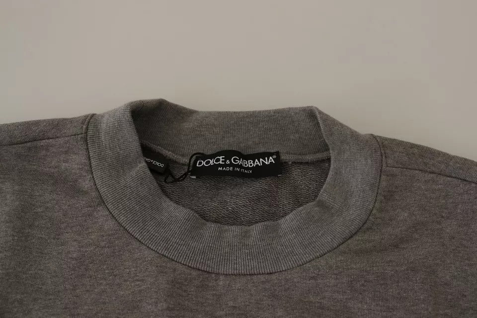 Dolce & Gabbana Gray Crown King Cotton Pullover Sweater Dolce & Gabbana