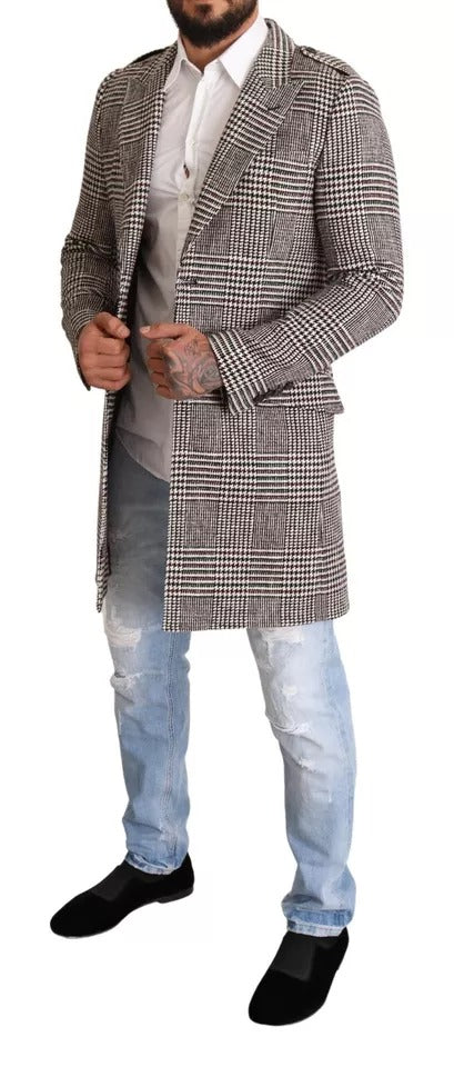 Dolce & Gabbana Gray Check Plaid Long Trench Coat Jacket Dolce & Gabbana