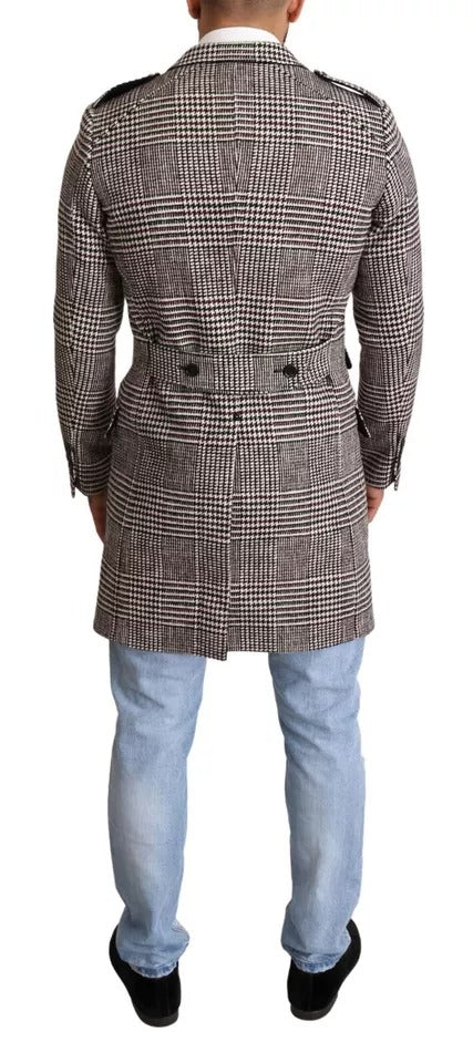 Dolce & Gabbana Gray Check Plaid Long Trench Coat Jacket Dolce & Gabbana