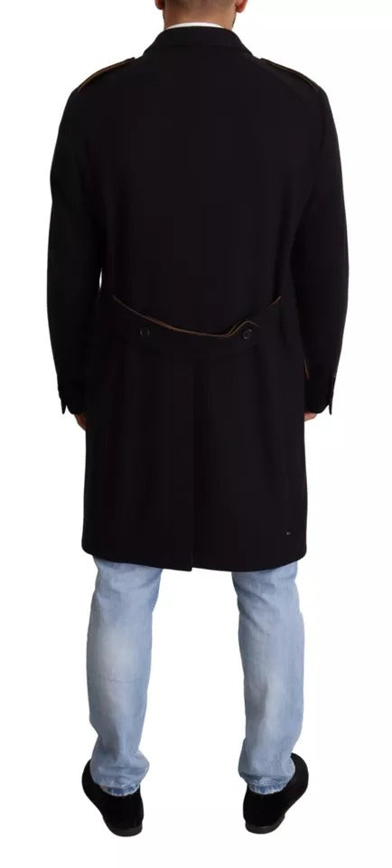 Dolce & Gabbana Blue Trench Coat Long Wool Stretch Jacket Dolce & Gabbana
