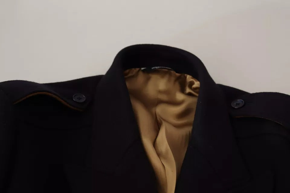 Dolce & Gabbana Blue Trench Coat Long Wool Stretch Jacket Dolce & Gabbana