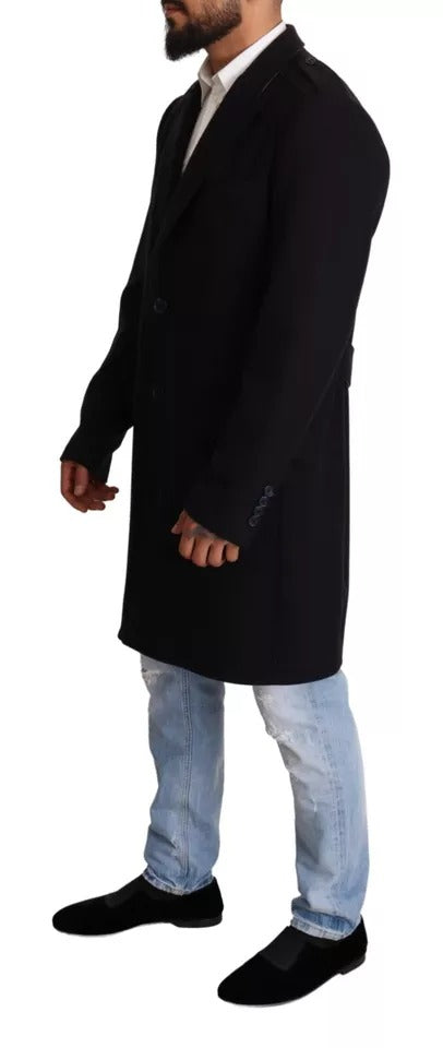 Dolce & Gabbana Blue Trench Coat Long Wool Stretch Jacket Dolce & Gabbana