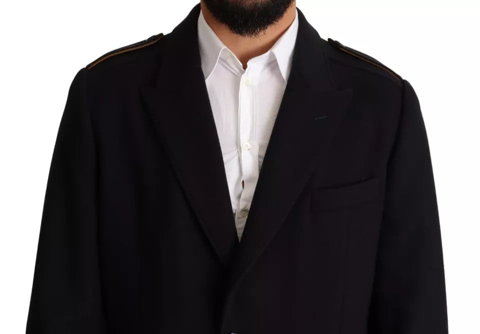 Dolce & Gabbana Blue Trench Coat Long Wool Stretch Jacket Dolce & Gabbana