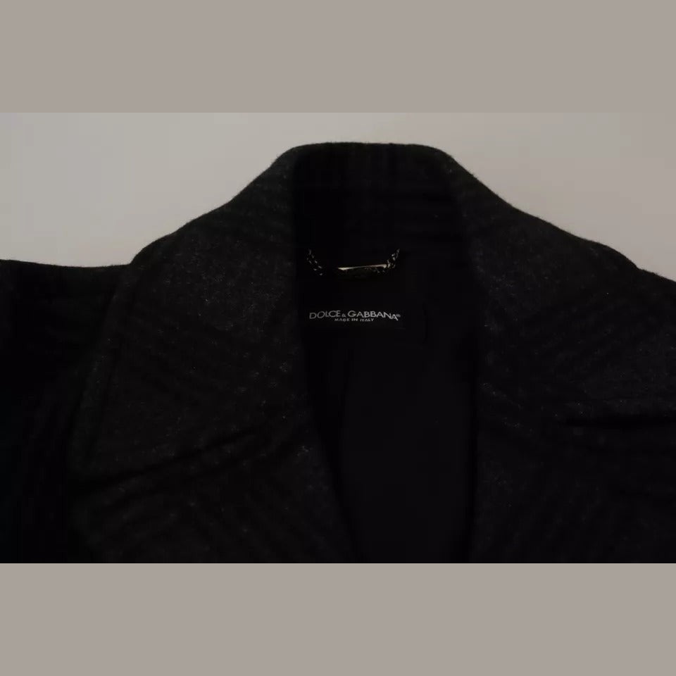 Dolce & Gabbana Black Trench Coat Check Wool Jacket
