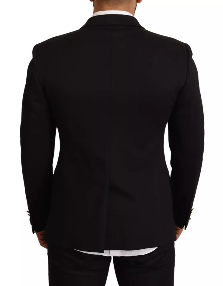 Dolce & Gabbana Black Cotton Slim Fit Coat Blazer Jacket Dolce & Gabbana