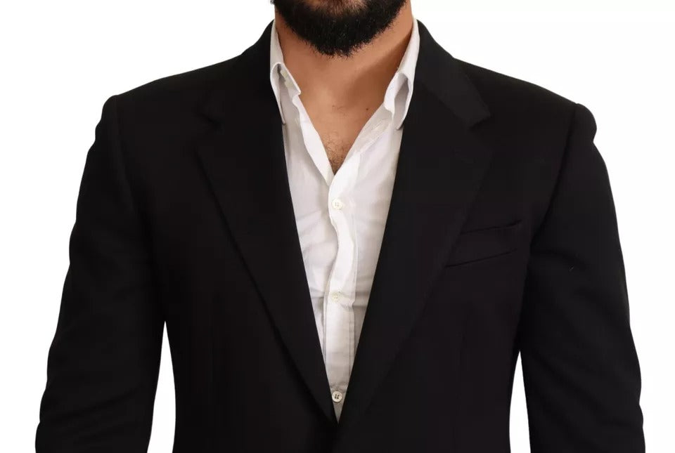 Dolce & Gabbana Black Cotton Slim Fit Coat Blazer Jacket Dolce & Gabbana