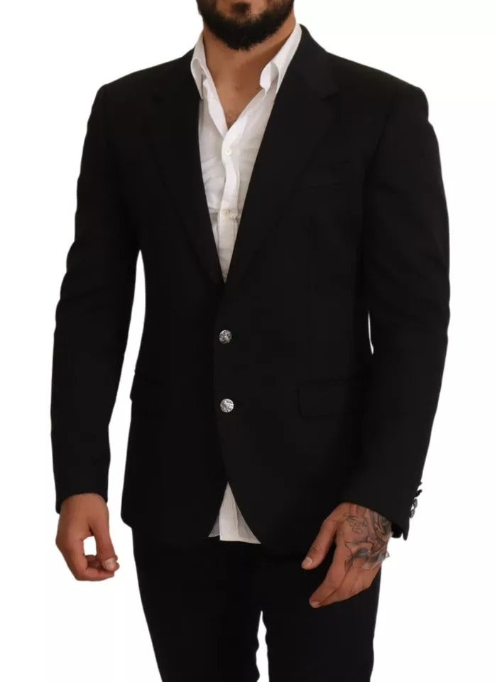 Dolce & Gabbana Black Cotton Slim Fit Coat Blazer Jacket Dolce & Gabbana