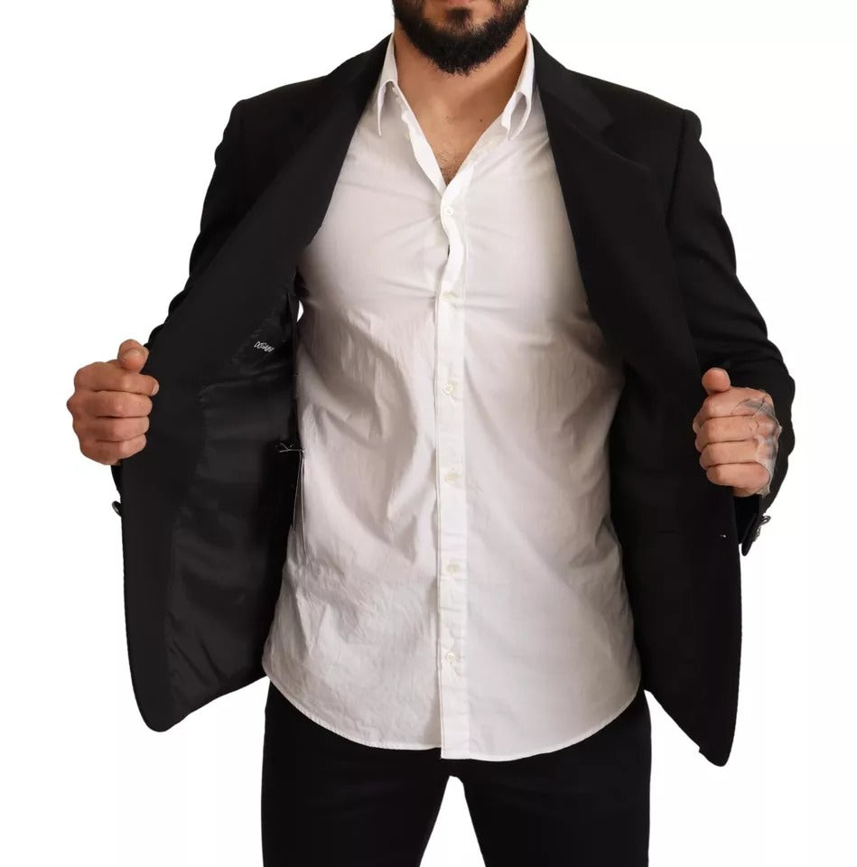Dolce & Gabbana Black Cotton Slim Fit Coat Blazer Jacket Dolce & Gabbana
