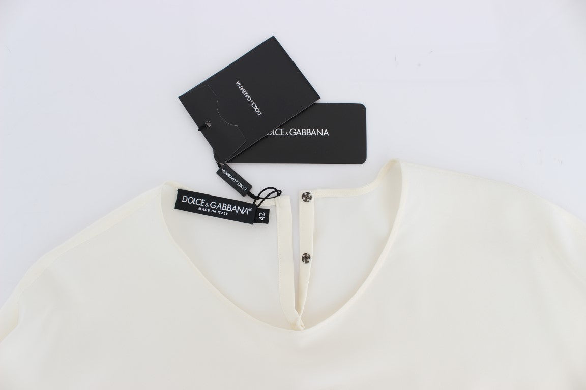 Dolce & Gabbana White Sequined Key Silk Blouse T-shirt Top Dolce & Gabbana
