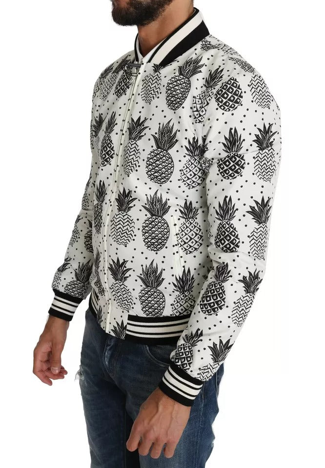 Dolce & Gabbana White Black Pineapple Bomber Coat Jacket Dolce & Gabbana