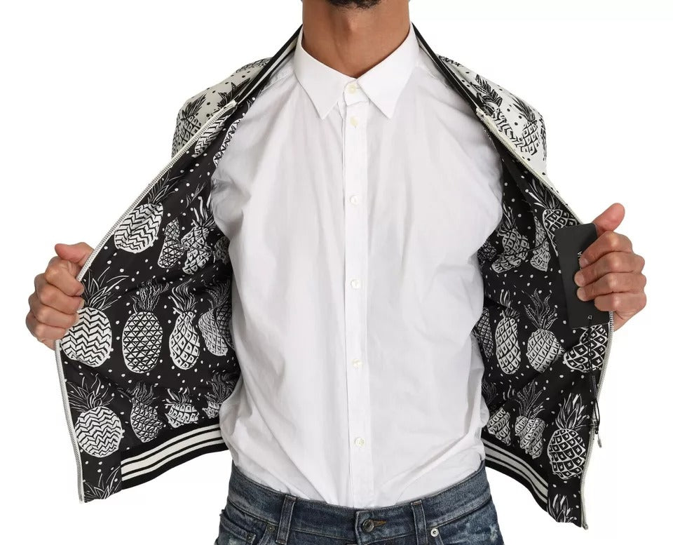 Dolce & Gabbana White Black Pineapple Bomber Coat Jacket Dolce & Gabbana