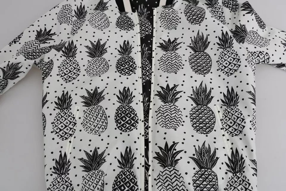 Dolce & Gabbana White Black Pineapple Bomber Coat Jacket Dolce & Gabbana