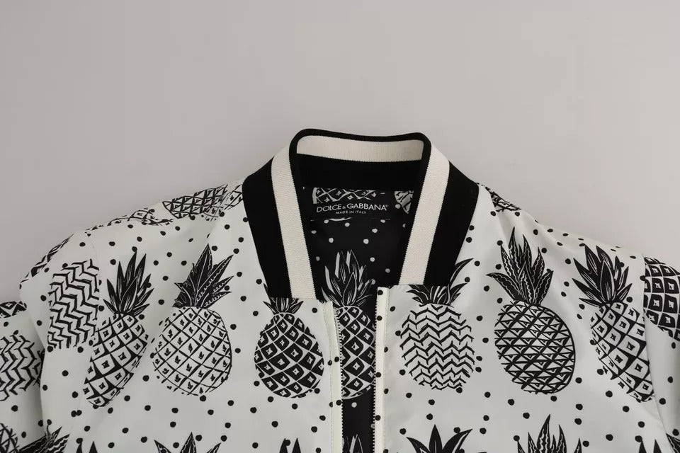Dolce & Gabbana White Black Pineapple Bomber Coat Jacket Dolce & Gabbana