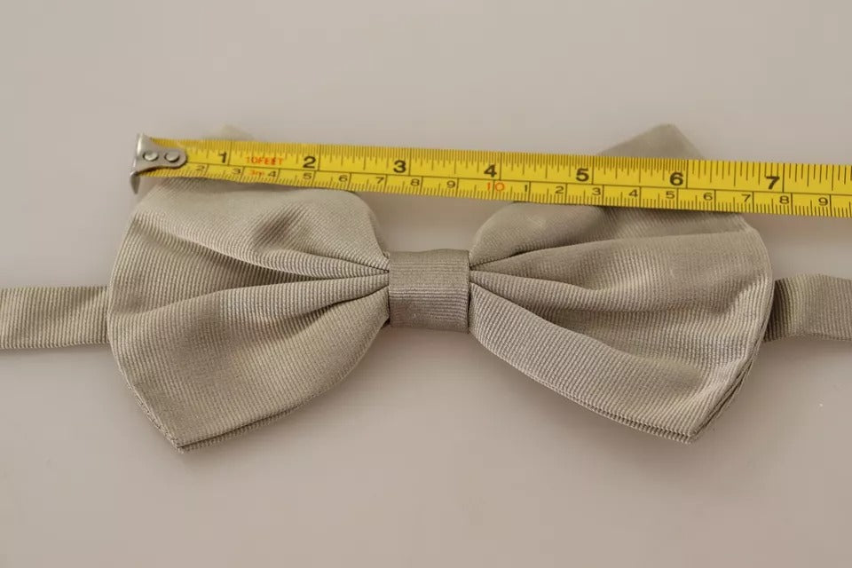 Dolce & Gabbana Silver Gray 100% Silk Adjustable Neck Bow Tie Dolce & Gabbana