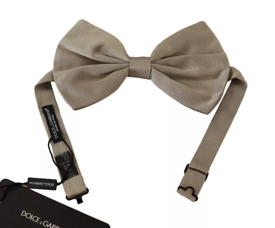 Dolce & Gabbana Silver Gray 100% Silk Adjustable Neck Bow Tie Dolce & Gabbana