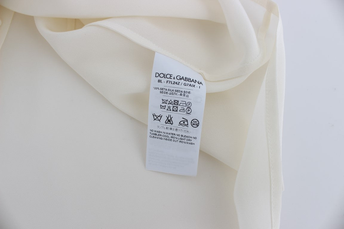 Dolce & Gabbana White Sequined Key Silk Blouse T-shirt Top Dolce & Gabbana
