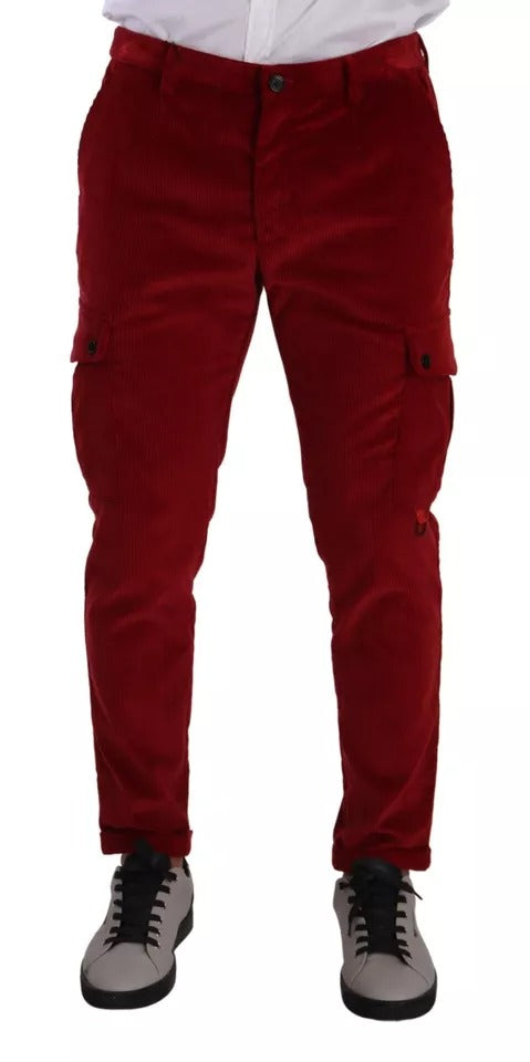 Dolce & Gabbana Red Corduroy Cotton Cargo Skinny Pants Dolce & Gabbana