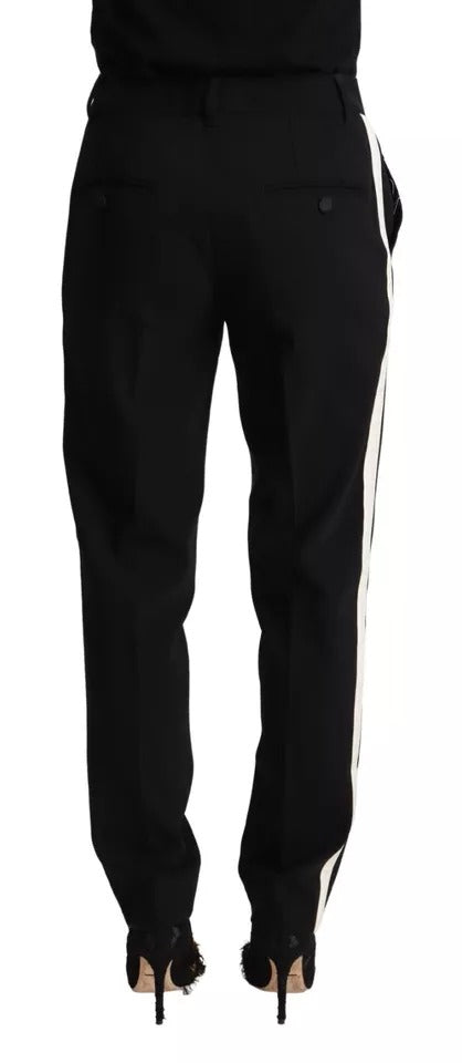 Dolce & Gabbana Black White Stripes Wool Tapered Pants Dolce & Gabbana