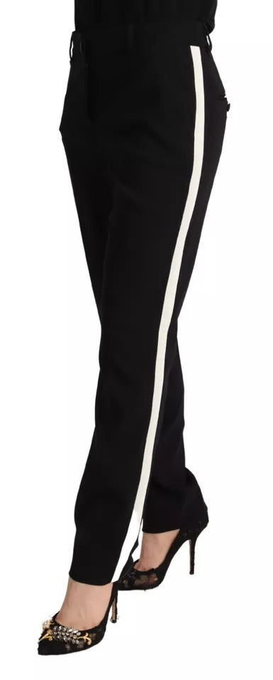 Dolce & Gabbana Black White Stripes Wool Tapered Pants Dolce & Gabbana
