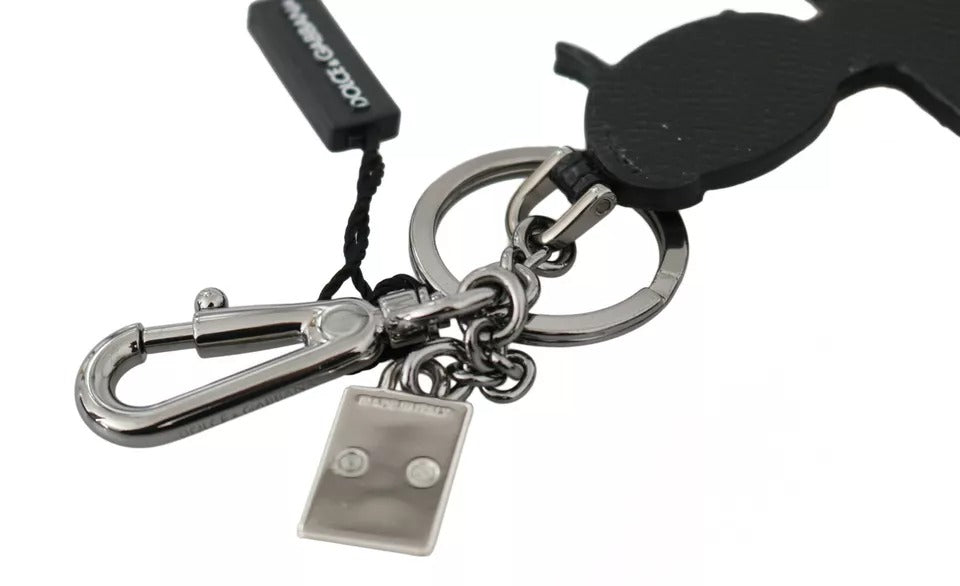 Dolce & Gabbana Black Leather Fisherman Logo Badge Keyring Keychain Dolce & Gabbana