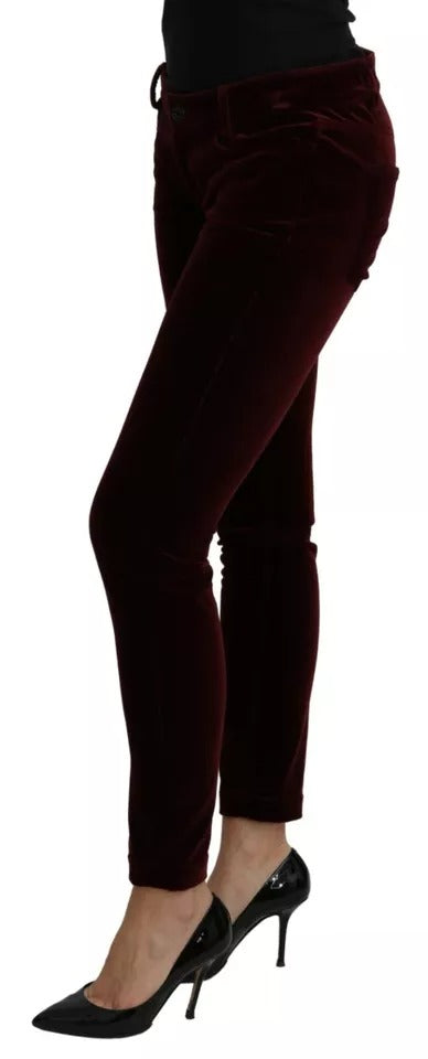 Dolce & Gabbana Bordeaux Velvet Stretch Slim Fit Pants Dolce & Gabbana