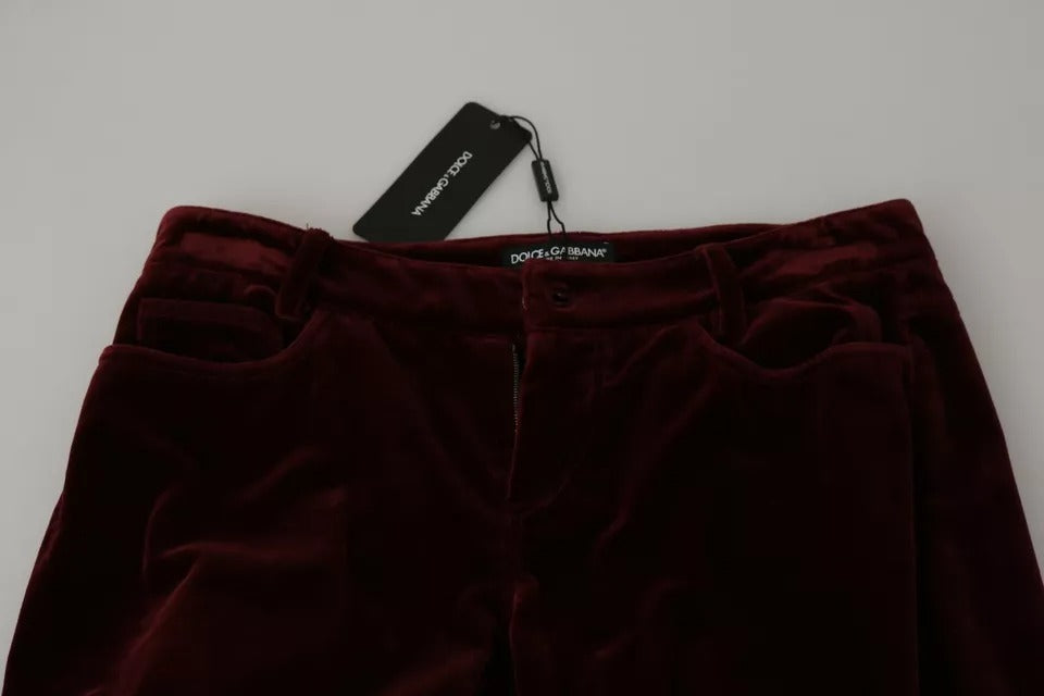Dolce & Gabbana Bordeaux Velvet Stretch Slim Fit Pants Dolce & Gabbana