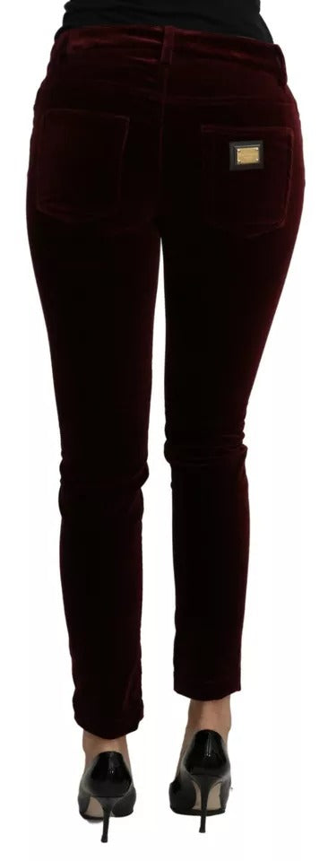Dolce & Gabbana Bordeaux Velvet Stretch Slim Fit Pants Dolce & Gabbana