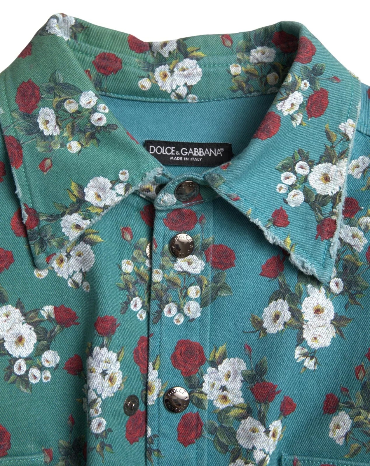 Dolce & Gabbana Blue Floral Cotton Button Down Denim Shirt Dolce & Gabbana