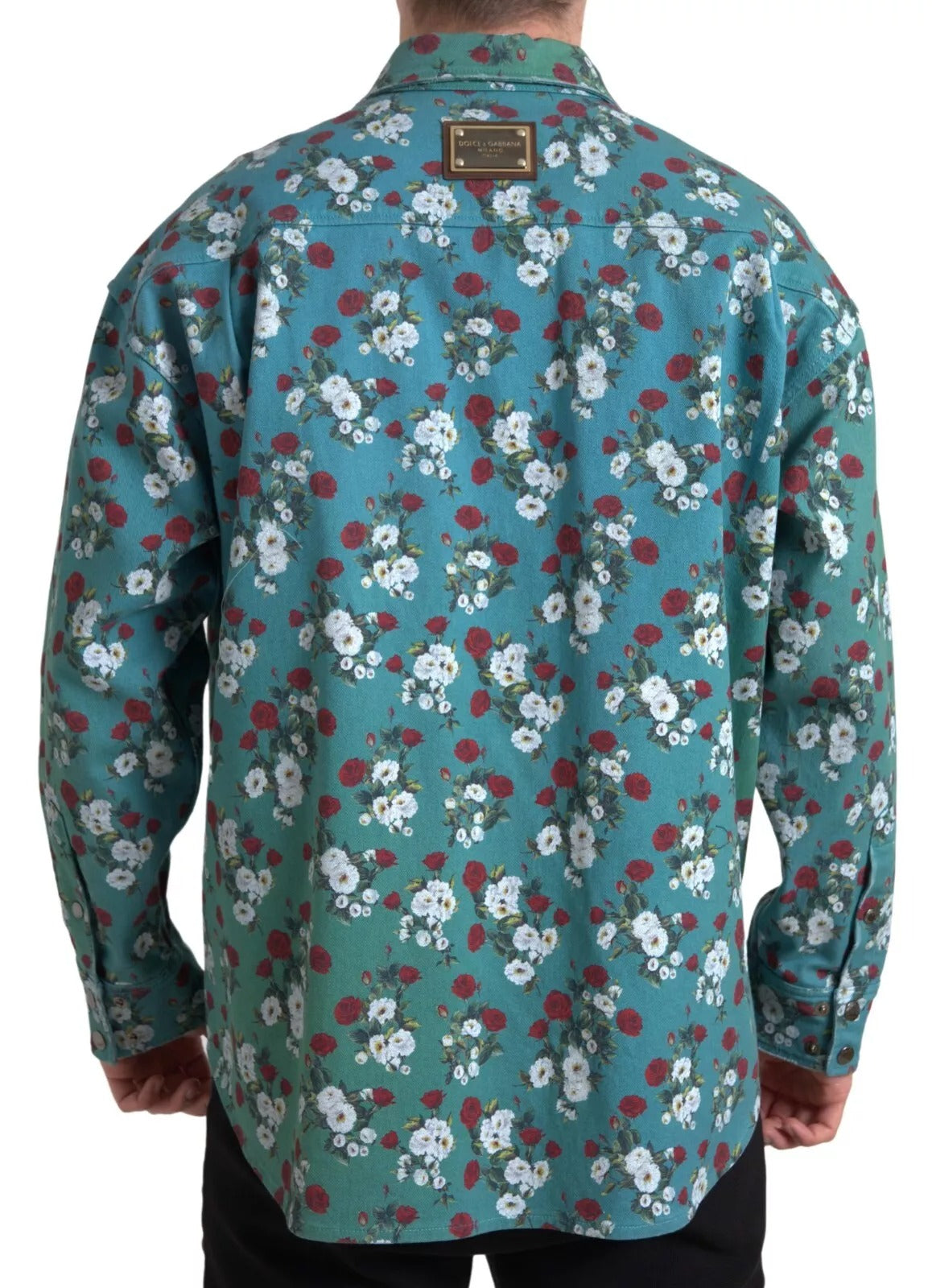 Dolce & Gabbana Blue Floral Cotton Button Down Denim Shirt Dolce & Gabbana