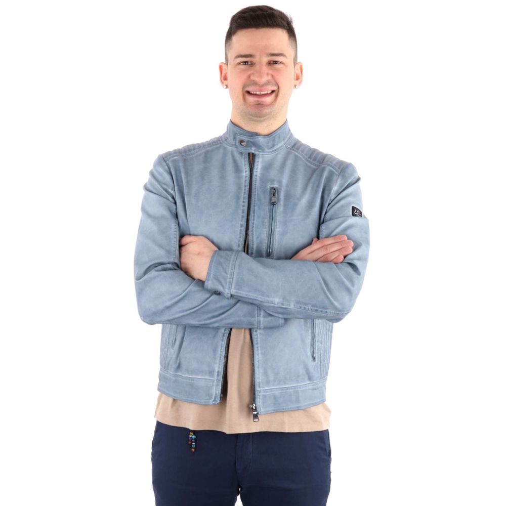 Yes Zee Light Blue Polyethylene Men Jacket Yes Zee