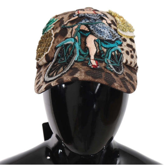 Dolce & Gabbana Brown Leopard Sequin Sicily Applique Baseball Hat Dolce & Gabbana