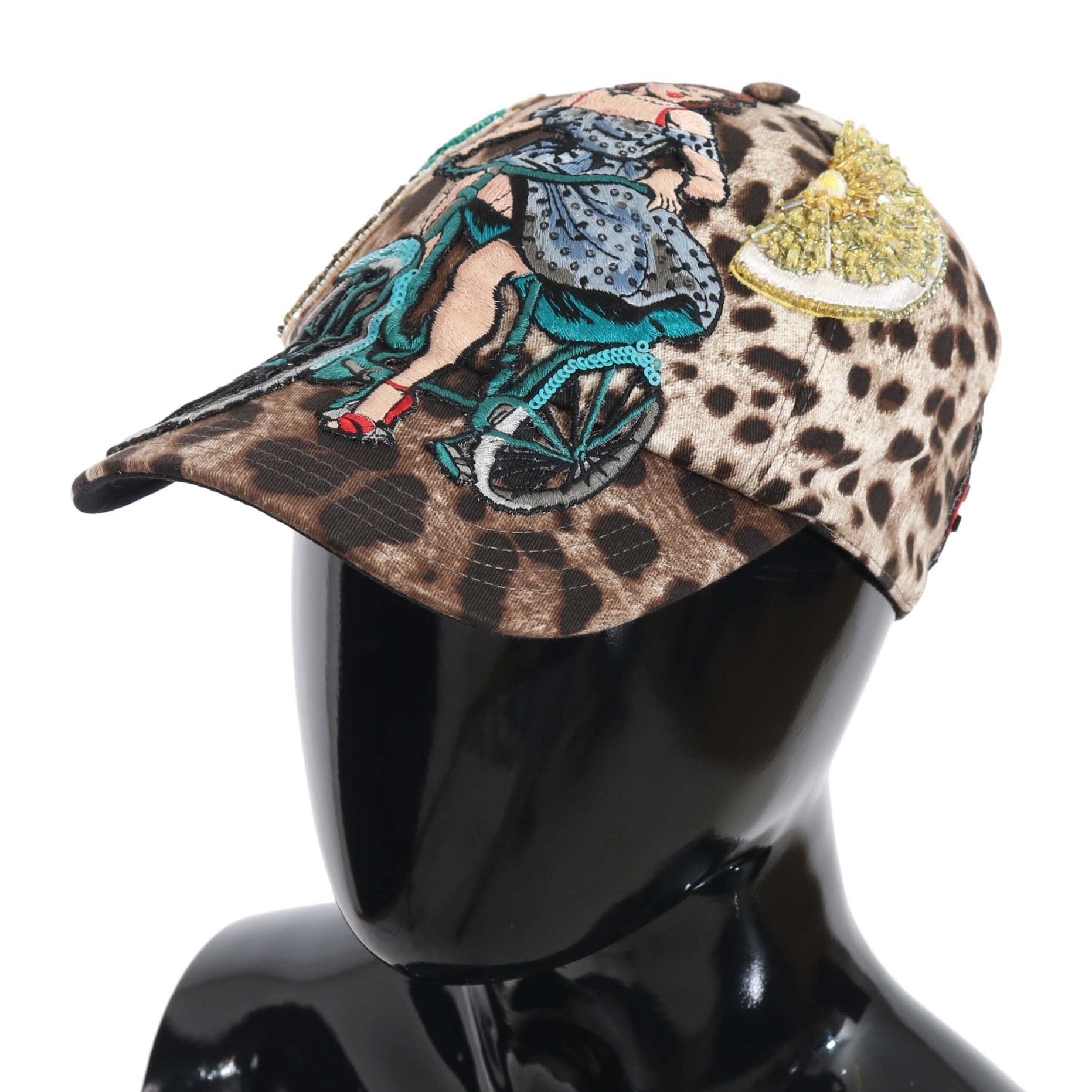 Dolce & Gabbana Brown Leopard Sequin Sicily Applique Baseball Hat