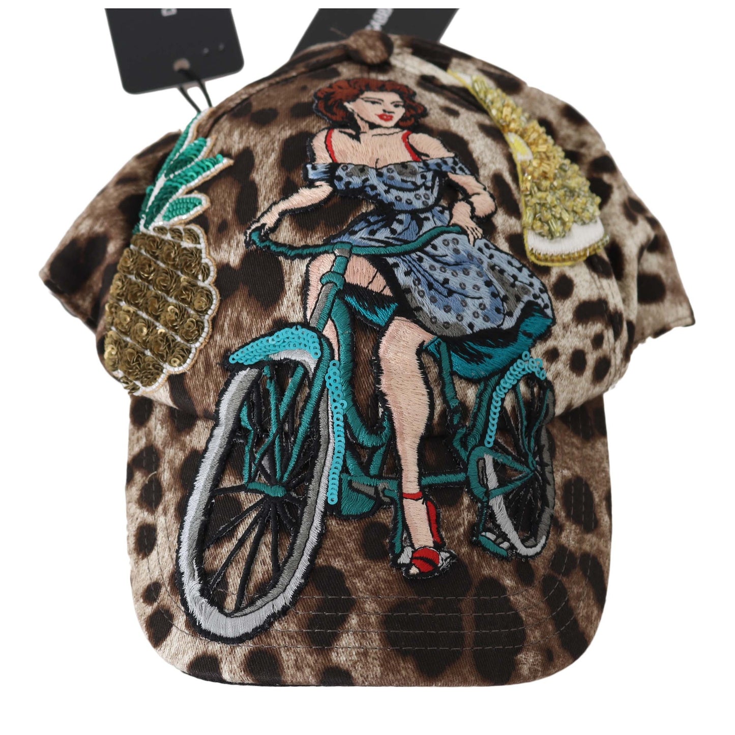 Dolce & Gabbana Brown Leopard Sequin Sicily Applique Baseball Hat